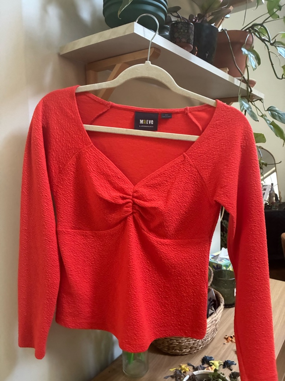 Maeve Bright Red Twist-Front Long-Sleeve Top